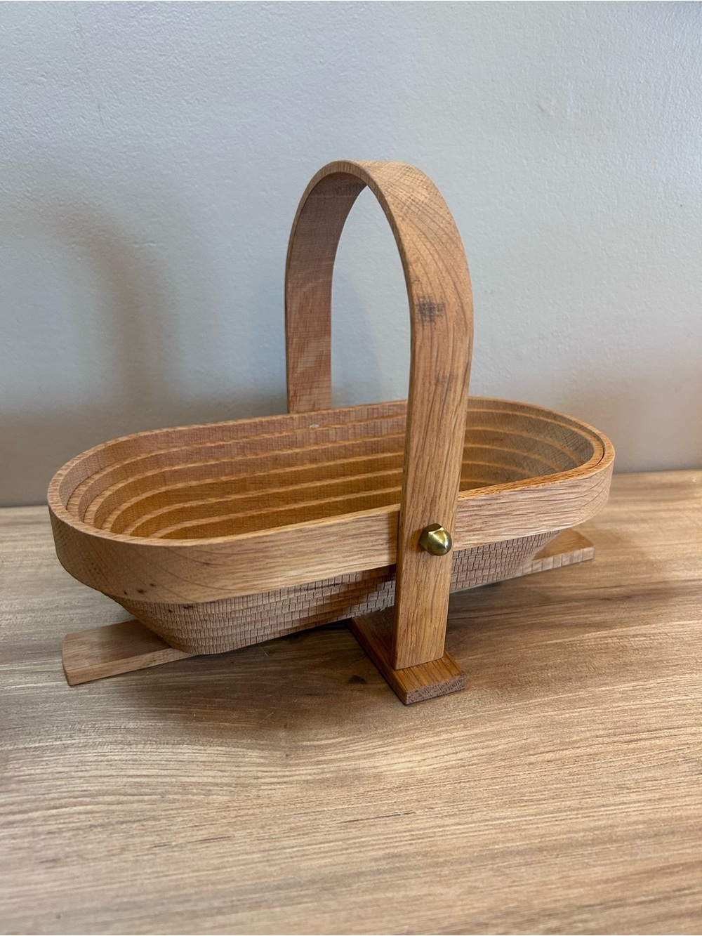 Vintage Wood Handle Basket in Natural Tan